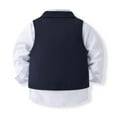thumbnail image 4 of Boys Outfits Toddler Kids Boys Solid 4 Piece Suit Set Shirt + Vest + Dress Pants + Bow Tie Breathable Lightweight Baby Boy Outfits Blue 2 Years-3 Years, 4 of 7