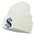thumbnail image 2 of Dollar Sign Embroidered Long Knitted Beanie - White OSFM, 2 of 5