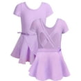 thumbnail image 2 of WIBACKER Girls Ballet Leotards Kids Short Sleeve Crisscross Back Dance Dress Outfit with Removable Shiny Skirt Combo, 2 of 9