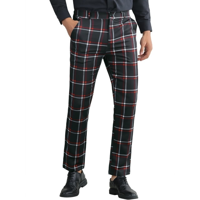 Pantalones de cuadros impresos INSPIRE CHIC para hombre, ajuste regular, frente plano, pantalones de oficina a cuadros