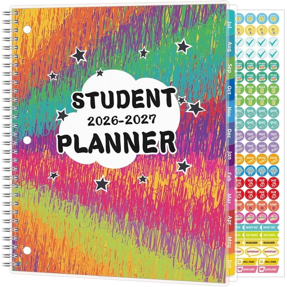 student planner 2026-2027, Weekly & Monthly Academic Year Planner Calendar, Jul 2026 - Jun 2027, 8.5" x 10.5", School Planner 2026-2027 with Practical Stickers, Flexible Cover, Pocket, Laminated Tabs