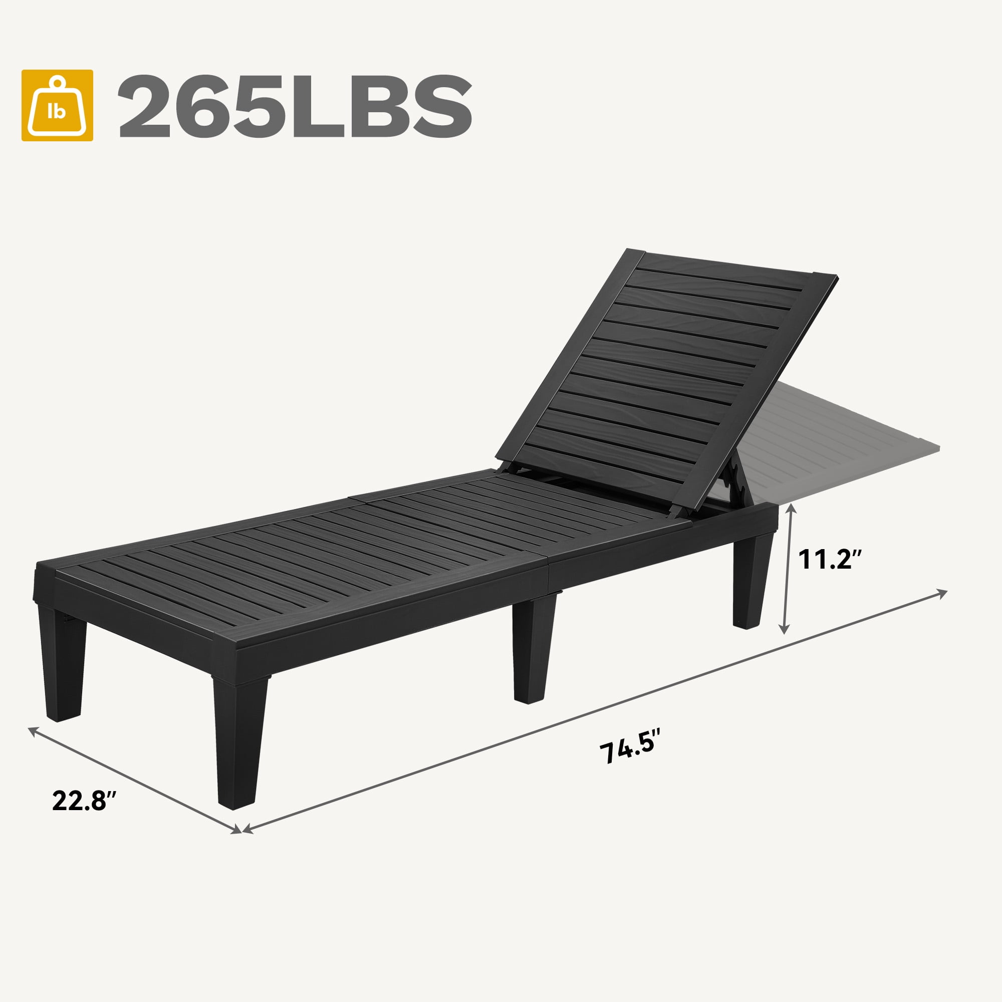 Uforic 2 Pcs Patio Chaise Lounge Chairs, Easy Assembly & Lightweight, Adjustable Outdoor Lounge Chairs, Black