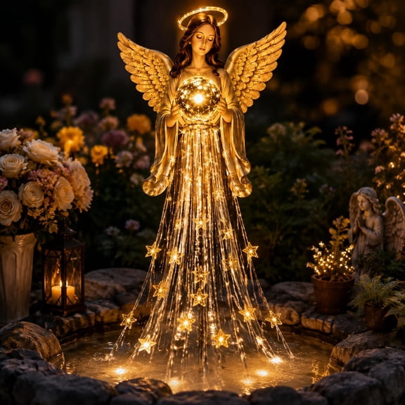 Solar Angel Remembrance Garden Light, Angel Blessing Fountain Powered Outdoor Water with LED Lighted Statue, Solar Powered Outdoor Garden Decor, for Yard Lawn and Christmas Decoration