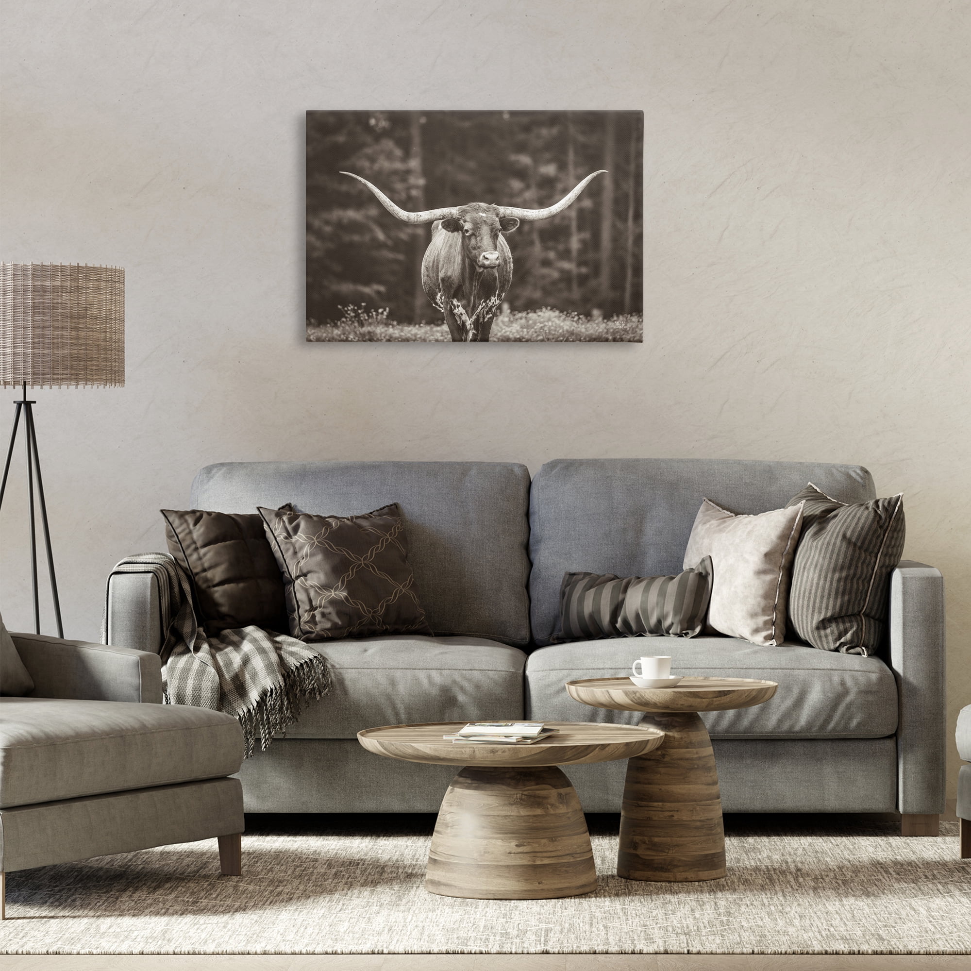 Stupell Industries Longhorn Among Flowers Animals Photography Wrapped Canvas Art Print Wall Art, 30 x 20