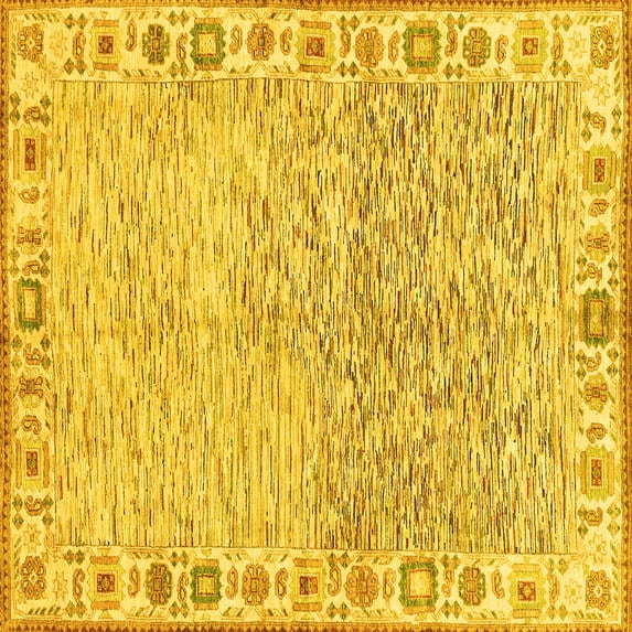 Ahgly Company Indoor Square Oriental Yellow Modern Area Rugs, 3' Square