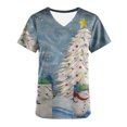 thumbnail image 1 of Dvkptbk Sarrau de Noël pour Femmes pour Femmes Mode Décontractée T-Shirts Imprimés de Noël Col en V Manches Courtes Hauts avec Poches, 1 of 3
