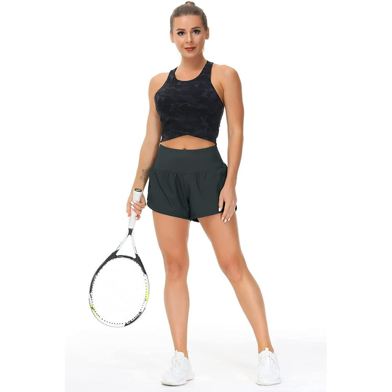 THE GYM PEOPLE Women's Quick Dry Running Shorts Mesh Liner High Waisted  Tennis W