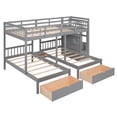 thumbnail image 6 of Full Over Twin Bunk Bed for 3, Wood Triple Bunk Bed Frame with Drawers and Convertible Storage Staircase, Heavy Duty 3 Bunk Beds with Full-Length Guardrails for Kids, Teens and Adults, Gray, 6 of 9