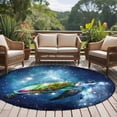 thumbnail image 5 of 8ft Washable Large Round Rug, Green Ocean Non-Slip Circle Area Rug for Living Room Dining Room, Sea Tortoise on Blue Starry Sky Indoor Floor Mat for Home Decor, 5 of 9