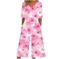 thumbnail image 2 of Mifsaly Floral Print Jumpsuits for Women V-Neck Short Sleeve Wide Leg Jumpsuit Casual Summer Vacation Tropical Resort Clothes with Pockets XL, 2 of 5