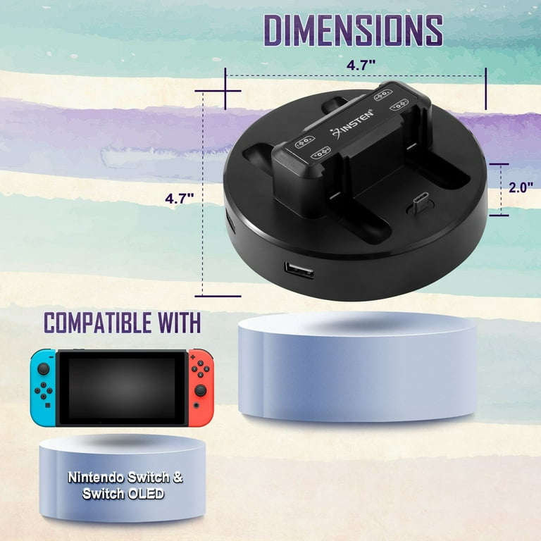 Insten Charging Dock Station For Nintendo Switch and OLED Model Console and Joycon Controller with LED Indicator Extra Two USB 2.0 Ports USB C