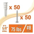 thumbnail image 6 of 50pcs Self Drilling Drywall Anchors #8 and 50 Philips Pan Head Self Tapping Screws for Gypsum Boards, Drywalls or Plasterboards - Holds up to 75Lbs or 34Kg - by Mobi Lock, 6 of 11