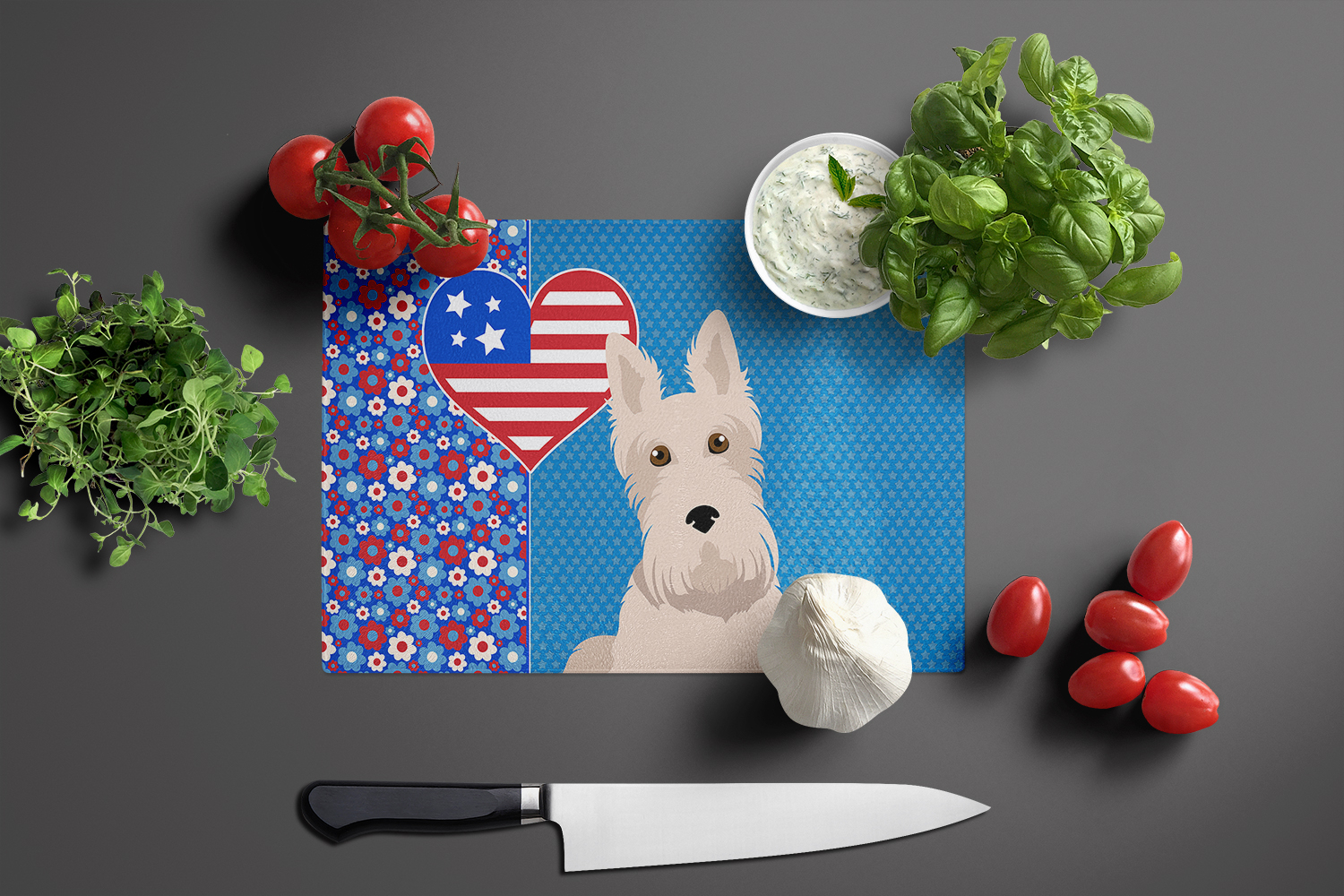 Wheaten Scottish Terrier Glass Cutting Board Large 12 in x 15 in