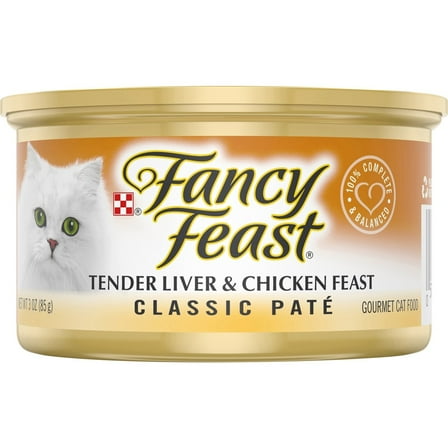 ( 4 Pack ) Fancy Feast Purina Tender Chicken And Liver Classic Grain Free Wet Cat Food Pate, 3 ozcans