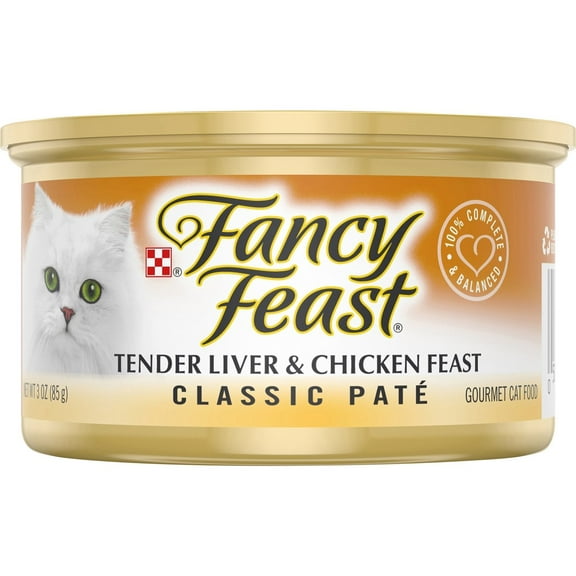 ( 4 Pack ) Fancy Feast Purina Tender Chicken And Liver Classic Grain Free Wet Cat Food Pate, 3 ozcans