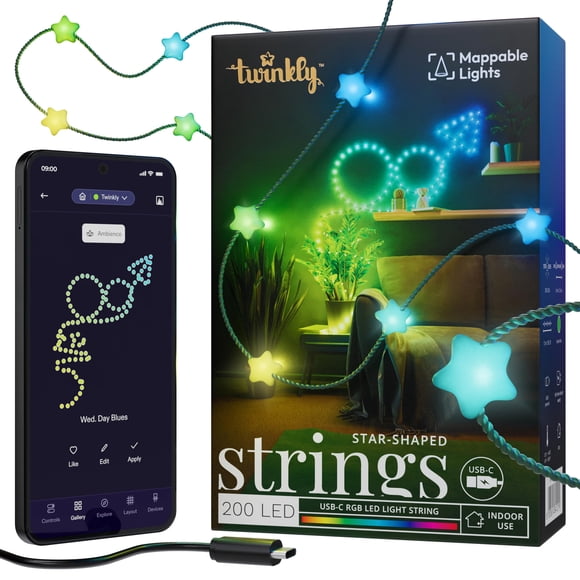 Cadena de luces LED Twinkly Star 200 RGB de 39.4 pies con alimentación USB-C