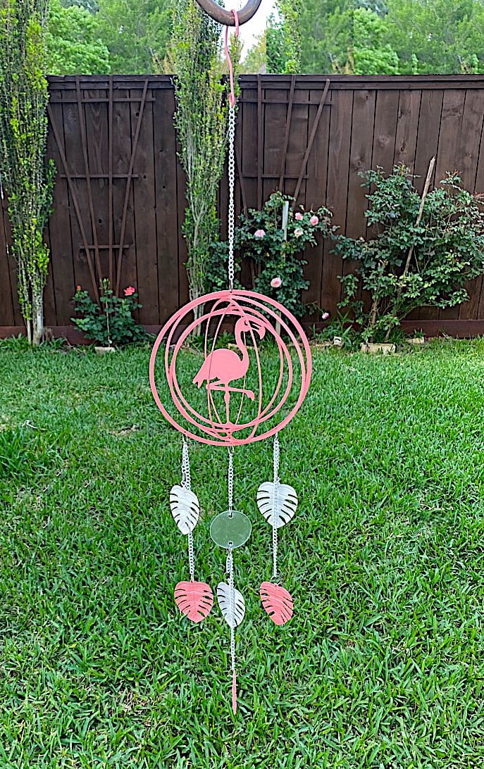 Wind Chime Sculpture 3D Spinner Pink Flamingo Metal Hanging Decorations Ornaments Outdoor Lawn Yard Garden 31"