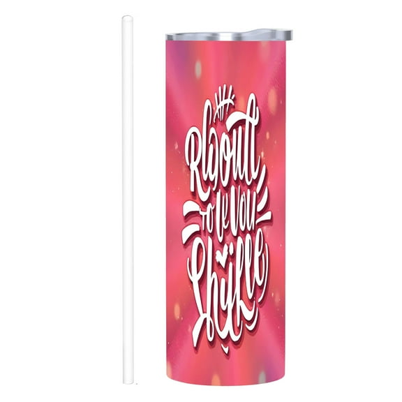 Vibrant 20 oz Stainless Steel Insulated Tumbler with Metallic Lid & Straw - Stylish Pink & Red Design with Playful White Text