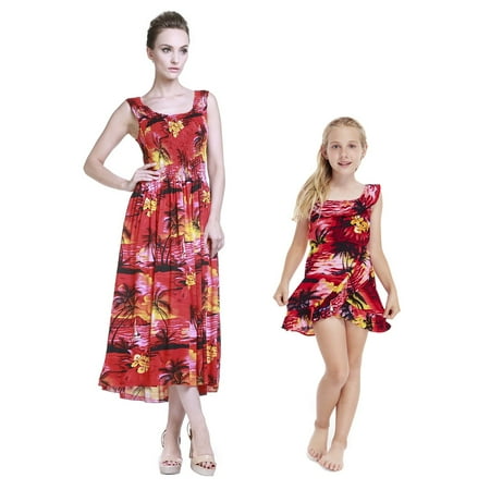 

Mother & Daughter Matching Hawaii Luau Tank Maxi Dress Girl Wrap in Sunset