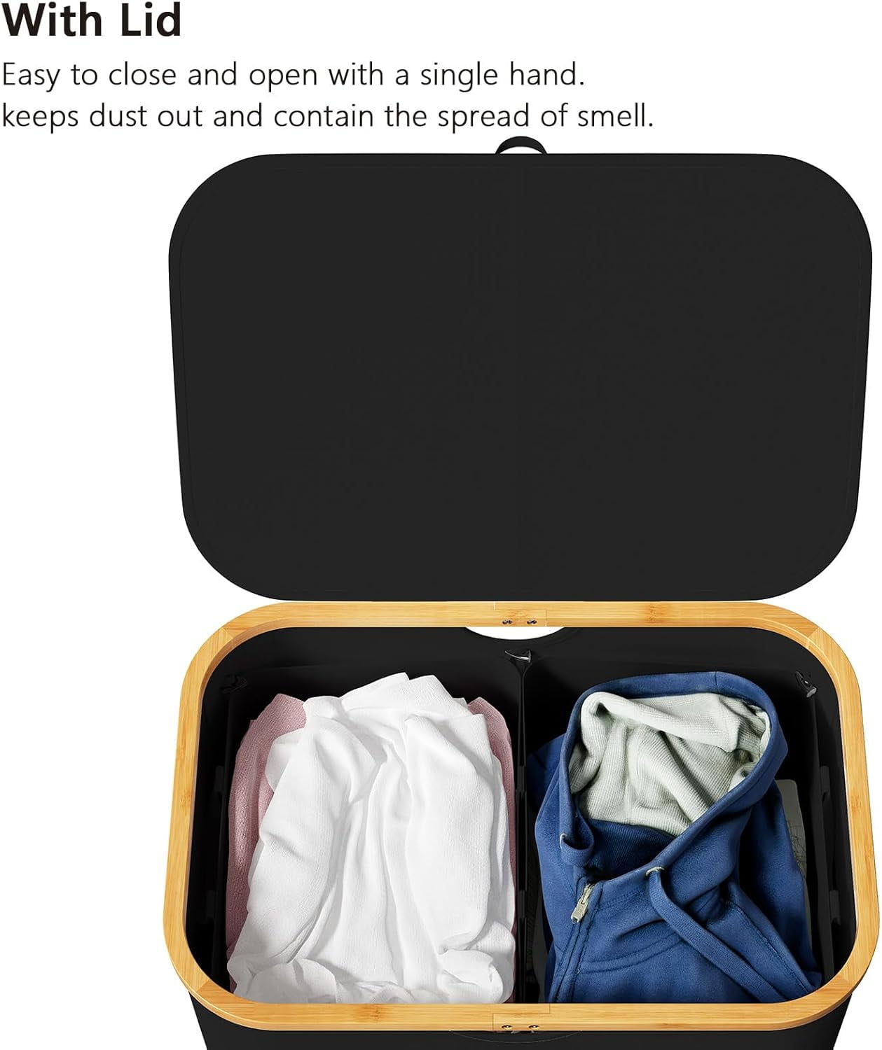 SpaceAid Double Laundry Hamper 2 Section with Lid and Removable Laundry Bags, 160L Clothes Basket, Black