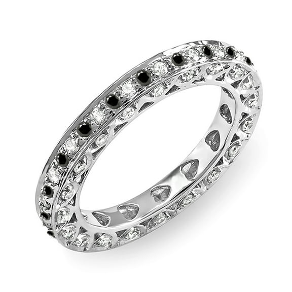 Dazzlingrock Collection 1.00 Carat (ctw) 14k White & Black Diamond Ladies Eternity Wedding Band Stackable Ring 1 CT, White Gold