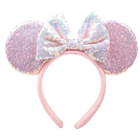 Luv Her Disney Ears - Classic Balck Thick Minnie Ears with Pink Bow - Non Slip Headband - Costume Ears - Hair - Birthday Supply - One Size Fits All