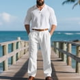 thumbnail image 3 of Awwp Men Set Autumn Men's Linen Suit Featuring Loose Long Sleeved Pants And Casual Trousers A Two Piece Men's Outfit Set. White XXXL, 3 of 3