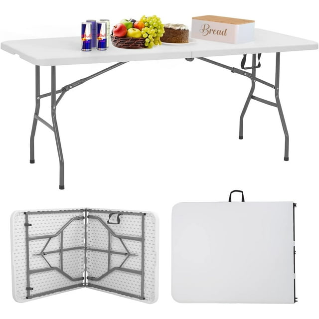 FDW Table Pliante Demi-Portable Pliable pour Fêtes Événements dans la Cour Arrière, Blanc