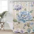 thumbnail image 2 of 54x78 Inch Shower Curtain Decorative Blue Purple Botanical Peony Bathtub Bath Curtains Fabric Waterproof Bathroom Decor Retro Blossom Flowers Small Stall Shower Curtain Set with 12 Hooks, 2 of 6