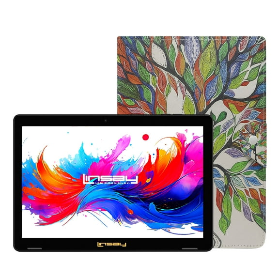 LINSAY 10.1"Octa Core 256GB Storage Android 15 Tablet with Tree Marble Case