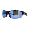 thumbnail image 1 of Xloop Mens Wrap Futuristic Half Rim Mirror Sport Sunglasses Black Blue Mirror, 1 of 4
