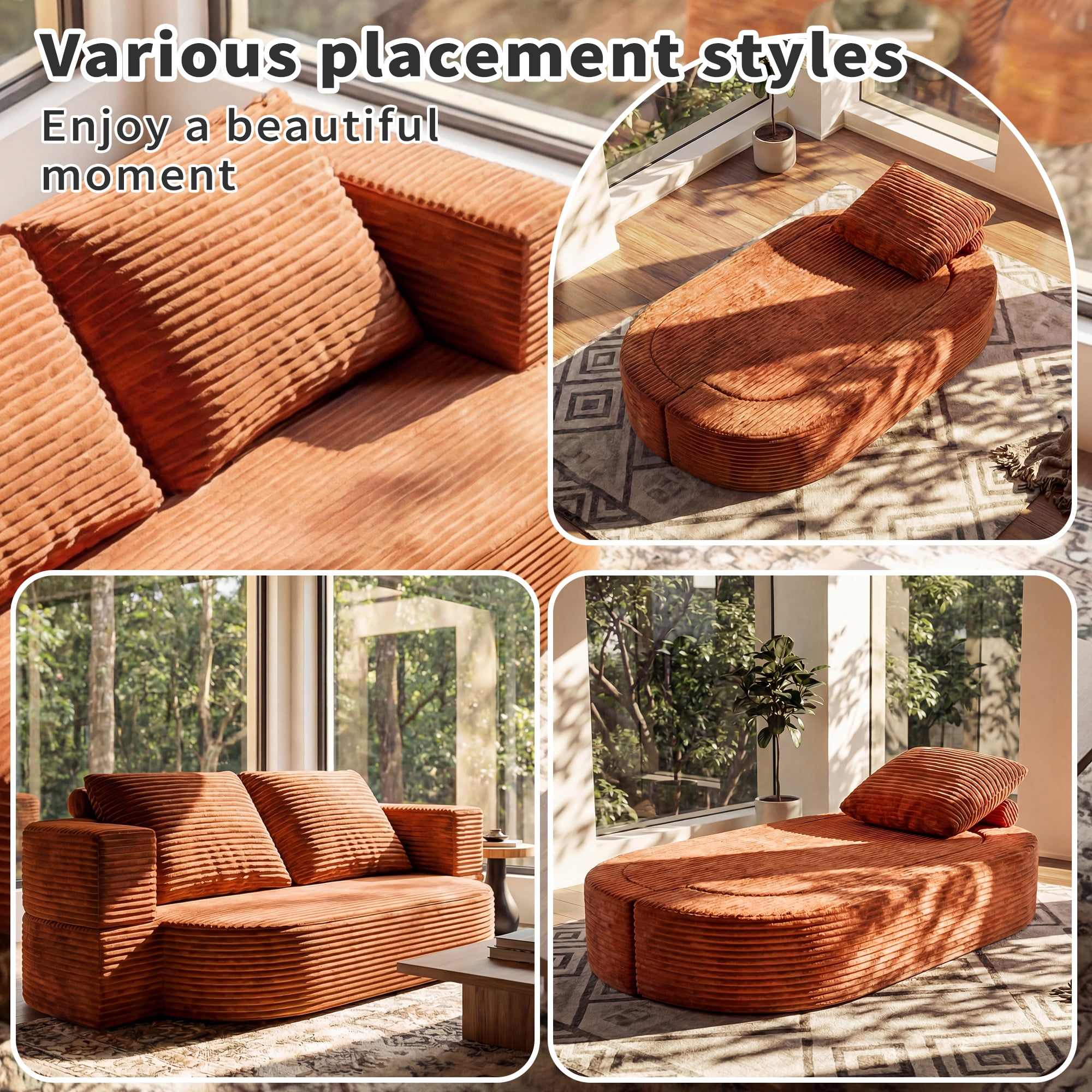 Floor Sofa, Full Size Sleeper Couch, Folding Futon Sofa Bed with Corduroy Fabric, Foam-Filled Mattress, 2-in-1 Convertible Loveseat, 78.7-Inch Width, No Assembly Required for Apartment, Rust Red