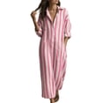 thumbnail image 3 of TaTaai Women's V-Neck Short Sleeve Maxi Dress with Striped Print, Side Pockets, and Relaxed Casual Fit, 3 of 5