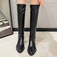 thumbnail image 4 of Womens Knee High Boots Wide Calf Square Toe Kitten Low Heel Crocodile Boots Pull On Tall Boots Below Knee Long Dress Boots Pointed Toe Stiletto Heel High Heel Side Zipper Large Size Knee High Boots, 4 of 7