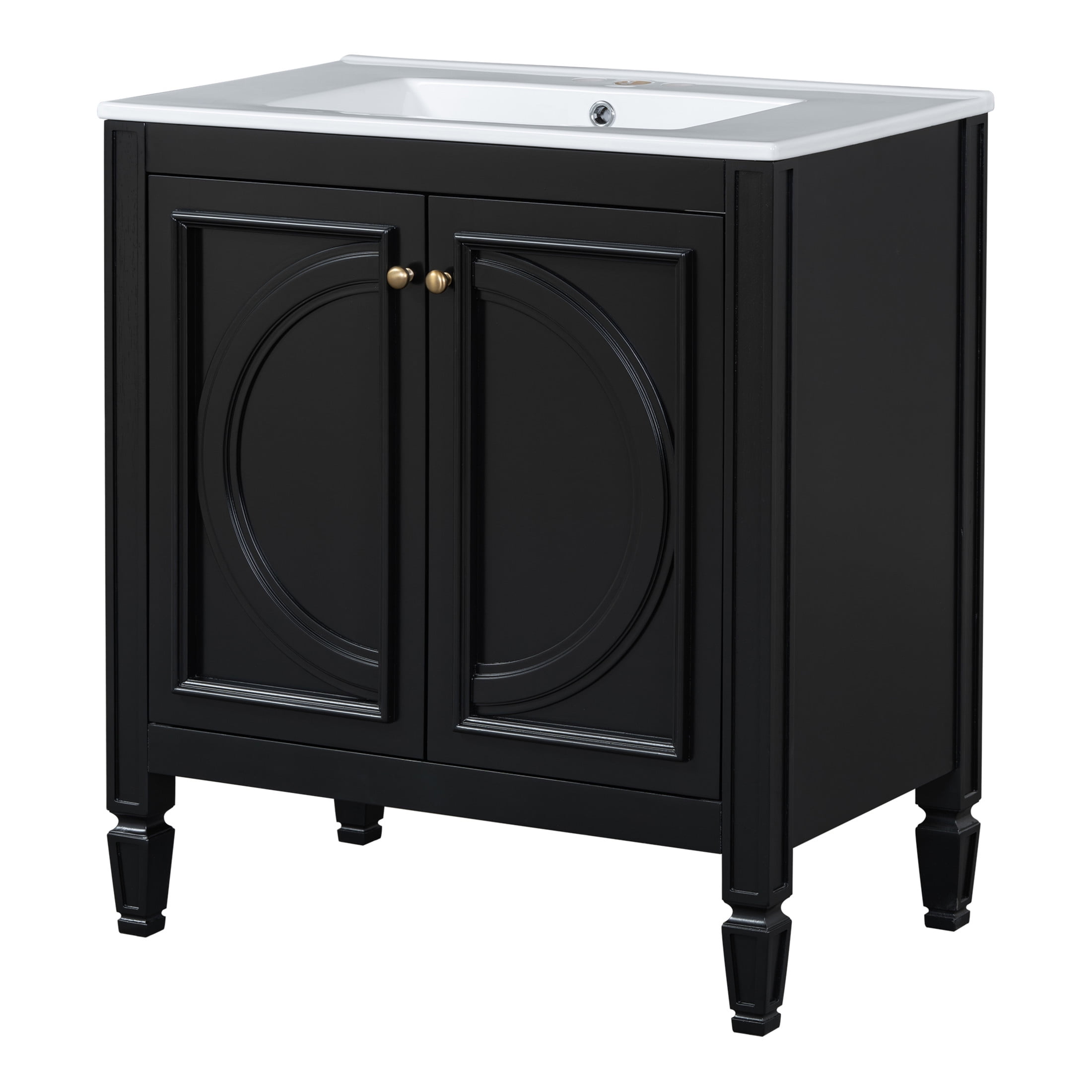 GDF Studio Vintage 30" Bathroom Vanity with Ceramic Sink, Soft-Close Door, and Ample Storage, Black