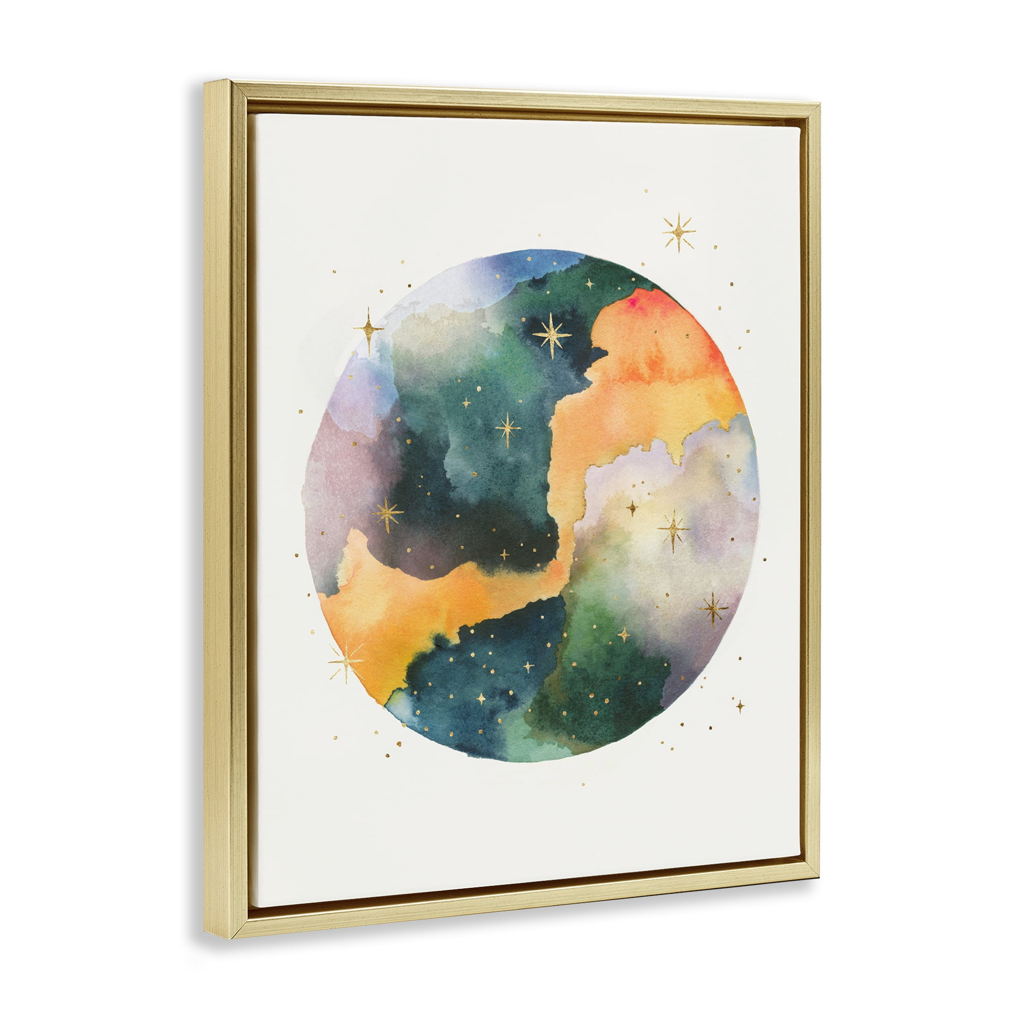 Stupell Industries Outer Space Nebula STEM Painting Gold Floater Framed Canvas Art Print Wall Art, 17 x 21