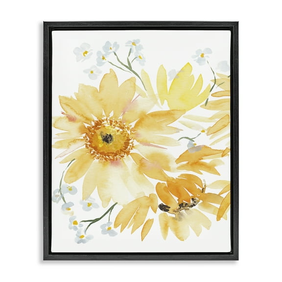 Stupell Industries Yellow Brushed Flowers Botanical & Floral Painting Black Floater Framed Art Print Wall Art, 17 x 21