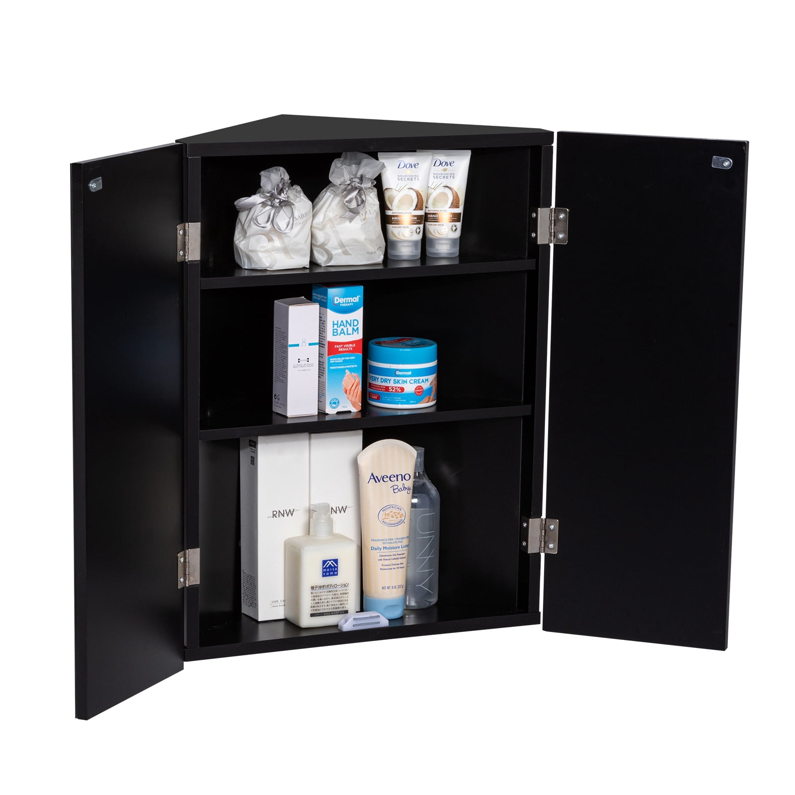 Eclife Rectangle Corner Medicine Cabinet with Mirror Wall Mounted Bathroom Organizer, Black