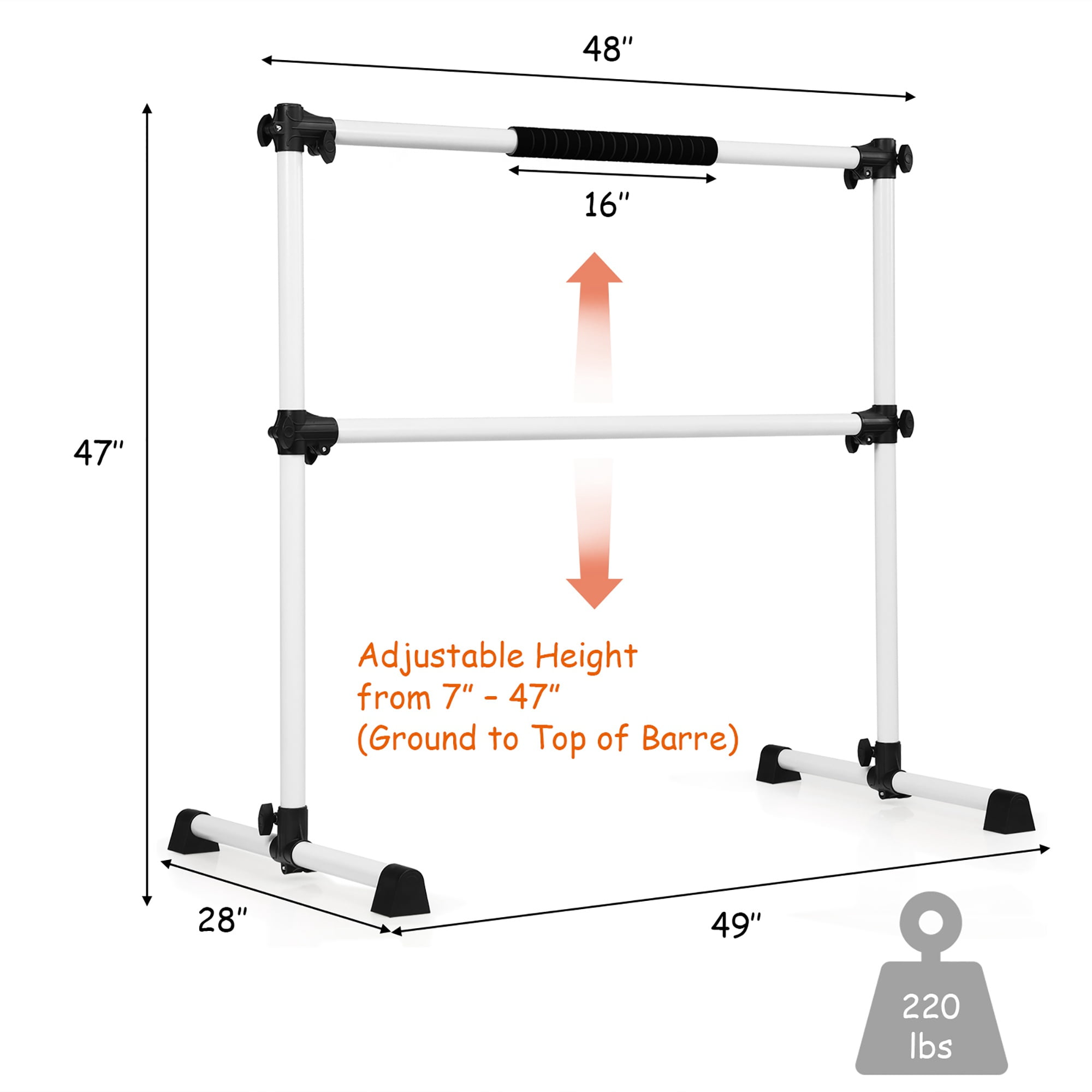 COSTWAY 4 Portable Double Freestanding Ballet Barre Stretch Dance Bar Height Adjustable