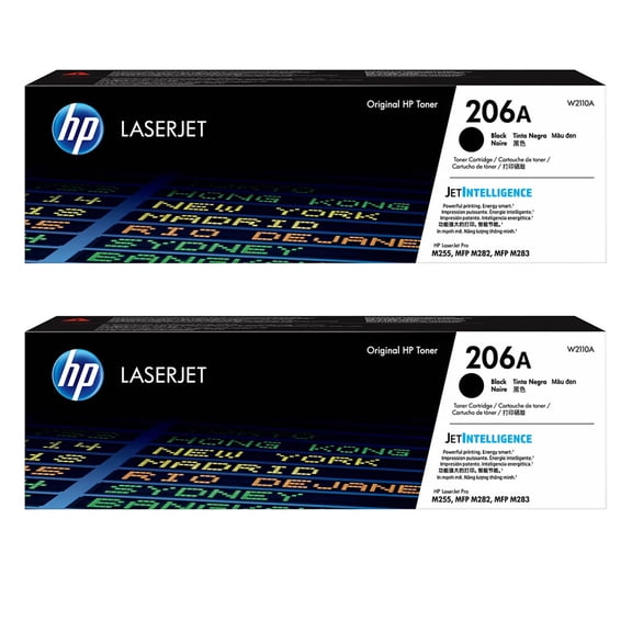 HP 206A Original Toner Cartridge for LaserJet Pro M255/MFP M282/M283 Printers, Black, 2-Pack