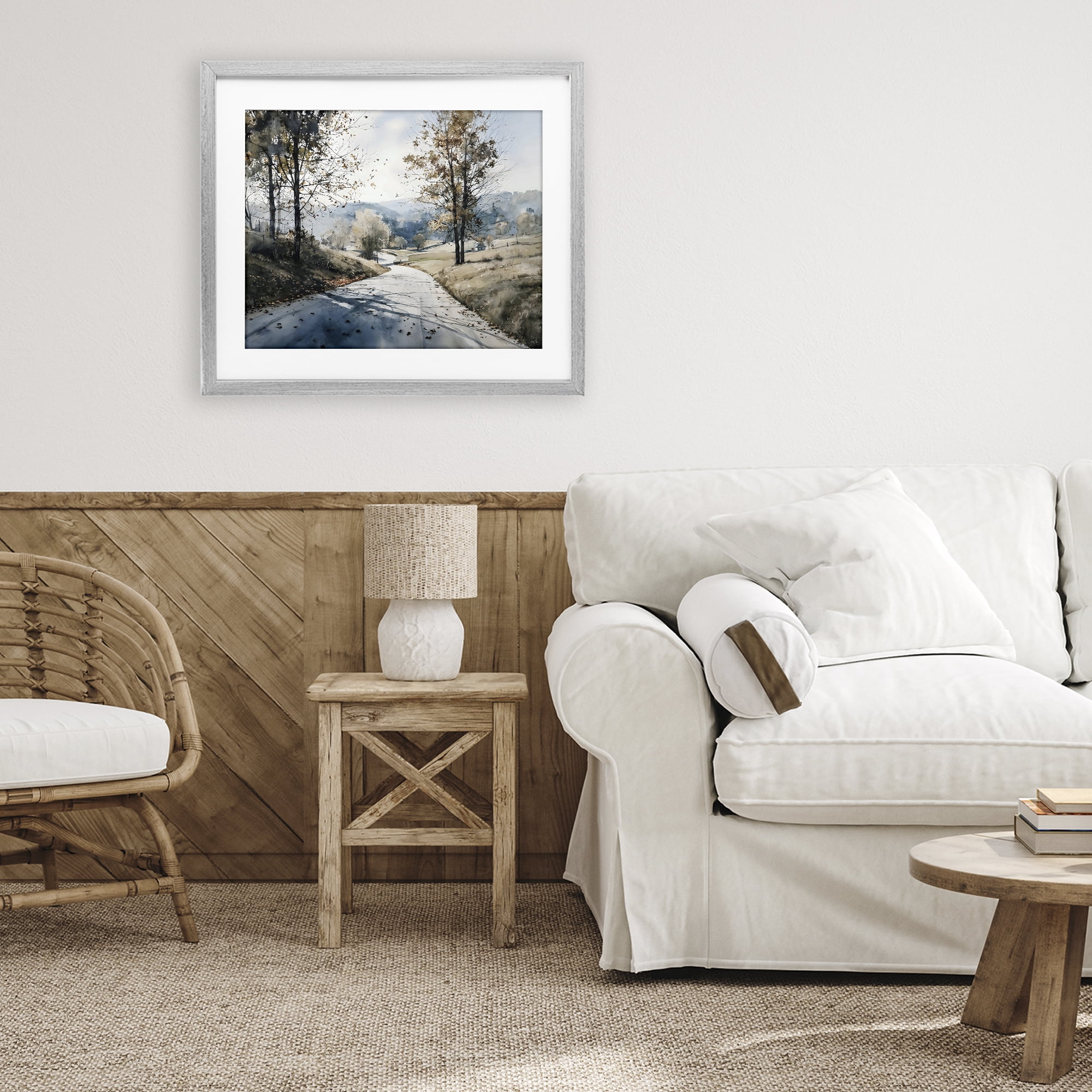 Stupell Industries Country Road in Autumn Gray Framed Print Under Glass, design by Franklyn Gregory