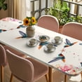 thumbnail image 3 of Pink Flower Table Cloths for 8 Foot Rectangle Tables, Spring Floral Butterflies Birds Elegant Farmhouse Patio Waterproof Elastic Fitted Tablecloths, Washable Rectangular Table Cover for Camping, 3 of 8