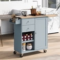 thumbnail image 1 of LYPER Store Kitchen Cart with Spice Rack ,Towel Rack & Two Drawers,Rubber wood top,Kitchen Island with 4 Wheels for Dining Rooms Kitchens Living Rooms, Grey Blue, 1 of 9