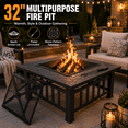 thumbnail image 2 of 32'' Multipurpose Fire Pit, Outdoor Fire Pit Table for Net Lid/Poker, Square Bronze Firepit Stove for Outside Camping Backyard Bonfire, 2 of 9