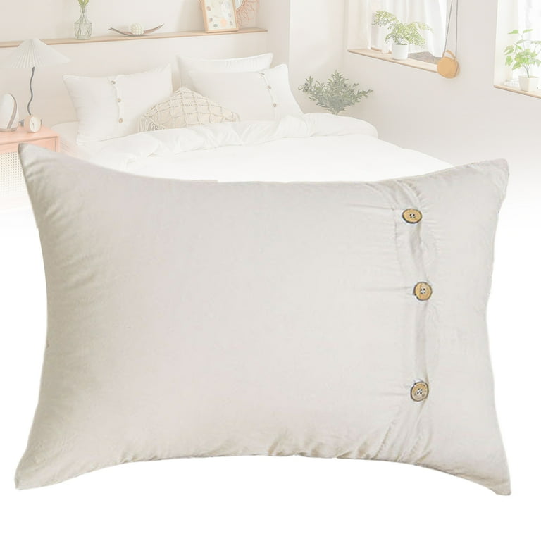 Kizocay Buttons White Washed Cotton Pillowcase Set 1 Pack Soft and Breathable Pillow Covers with Button Closure Pillows Not Included