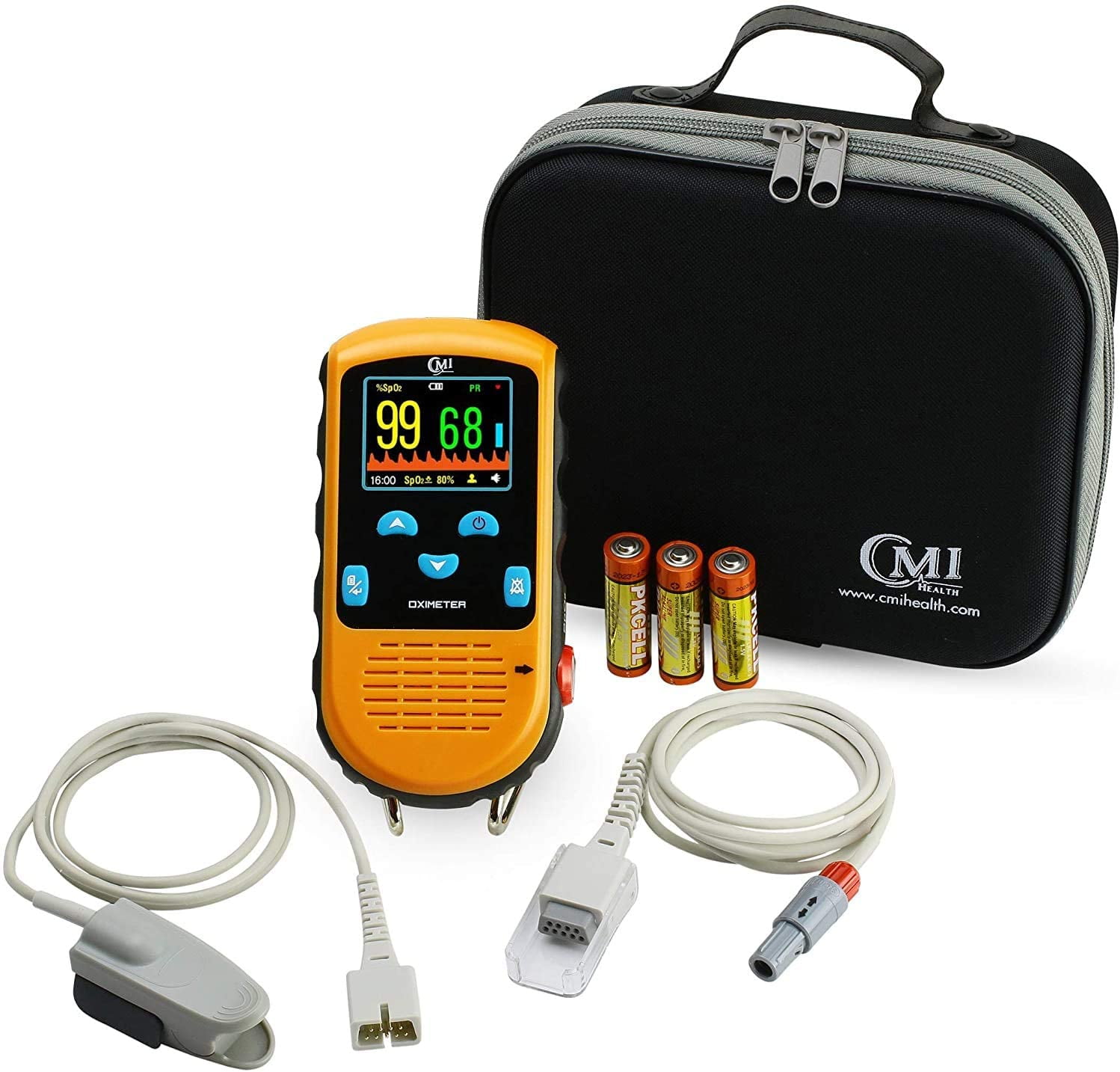 CMI Health Battery Operated Pulse Oximeter - Adult Finger Spot-Checking - Adjustable Alarm for Pulse Rate and SpO2 Levels - Batteries, Carry Case Included