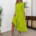 thumbnail image 6 of WTOBBY Women's Fashion Solid Color Notched Lapel 3/4 Sleeve Swing Dress, Casual Flowy Midi Dress with Wide Skirt for Spring Summer Elegance,Green XL, 6 of 7