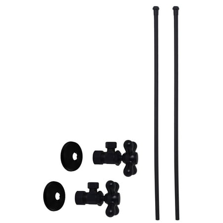 Westbrass 5/8" x 3/8" OD x 20" Bullnose Faucet Supply Kit with Cross Handle Angle Valve, Matte Black