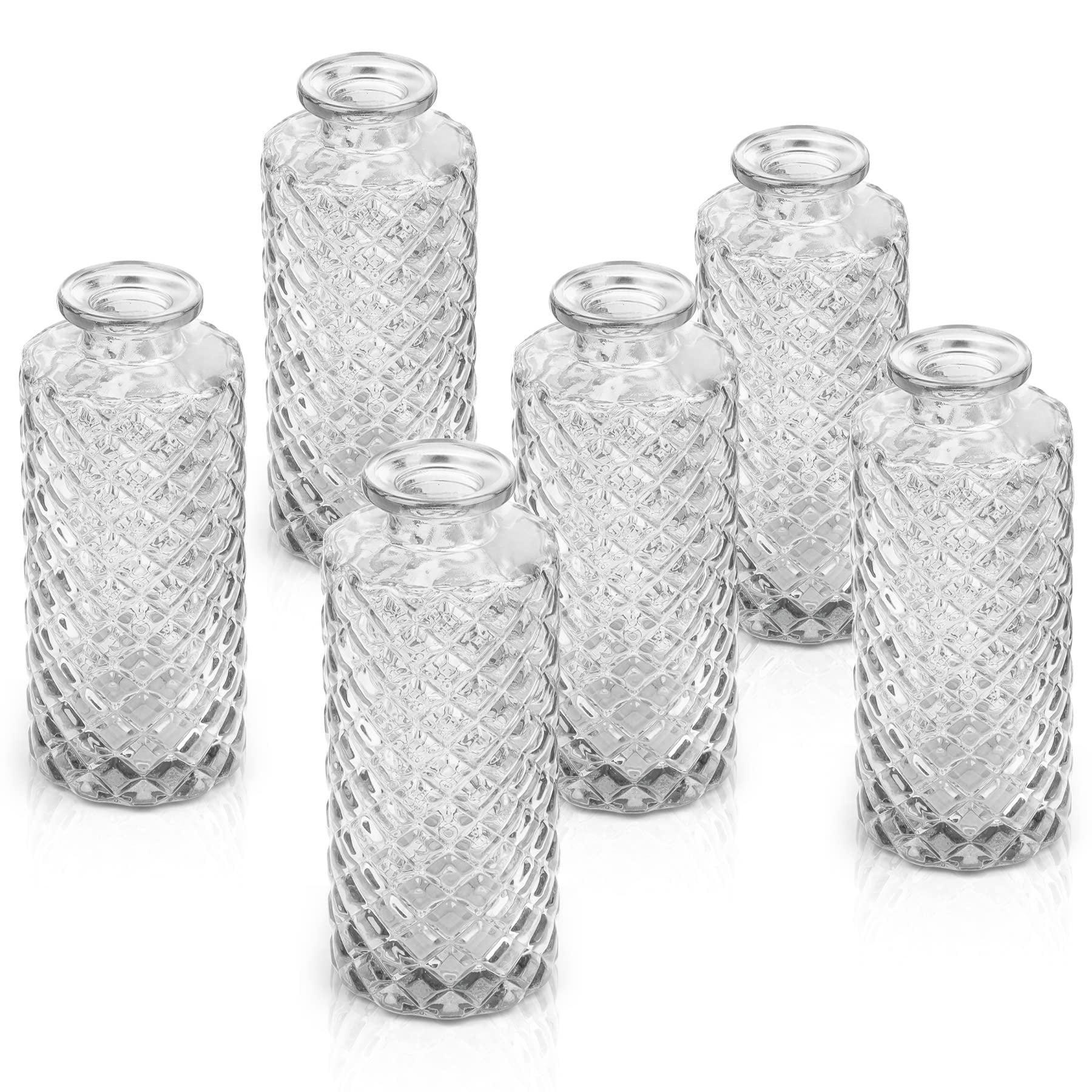 Glass Bud Vases Set of 6, Small Diamond Bud Vases in Bulk, Mini Flowers