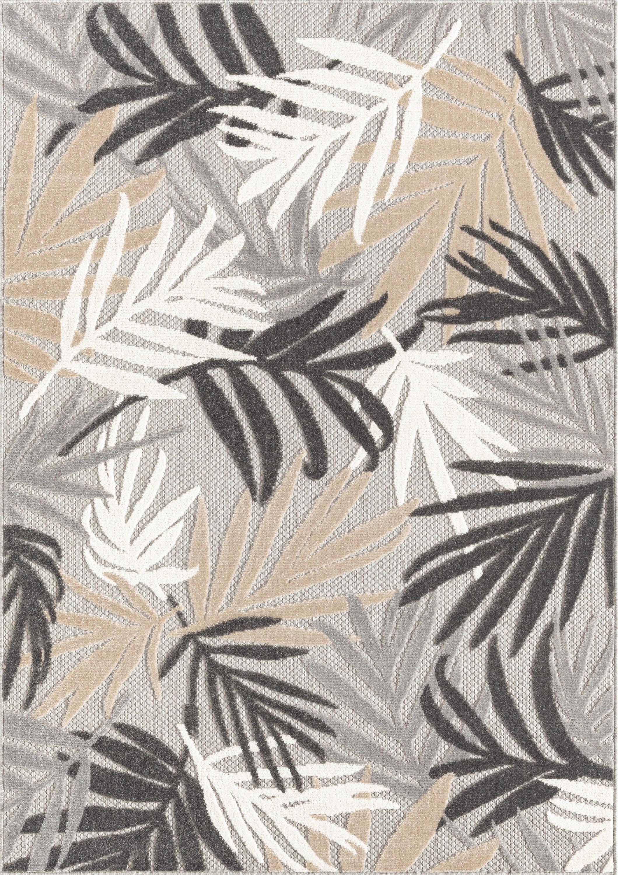 Oasis Modern Floral Gray and Beige Polypropylene Indoor Outdoor Area Rug, 7'x9' Rectangle